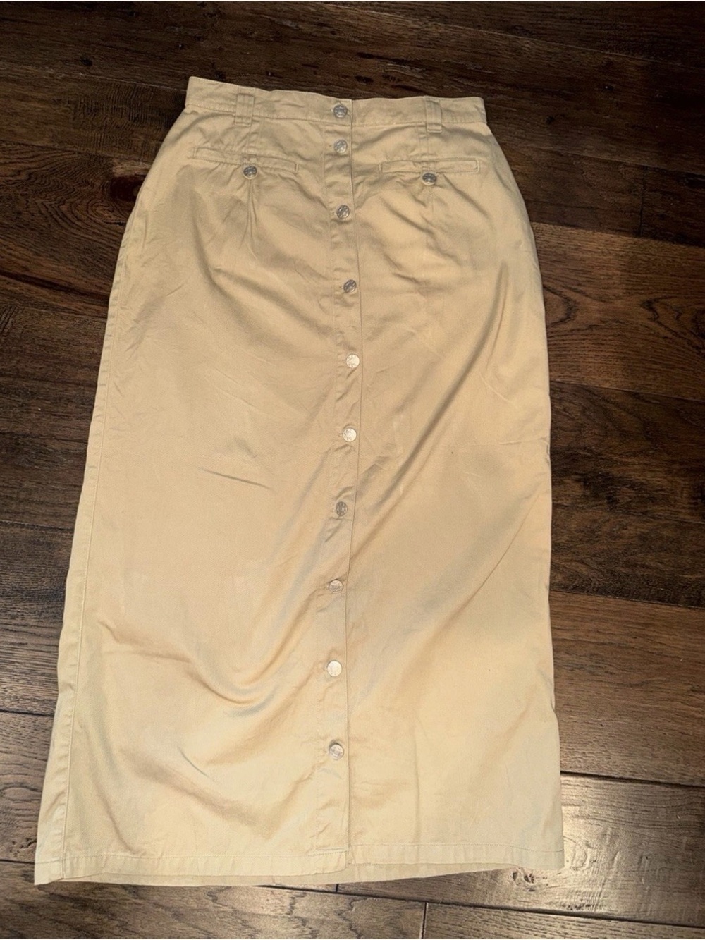 Vintage khaki Rose Button-Front Cream Midi Skirt